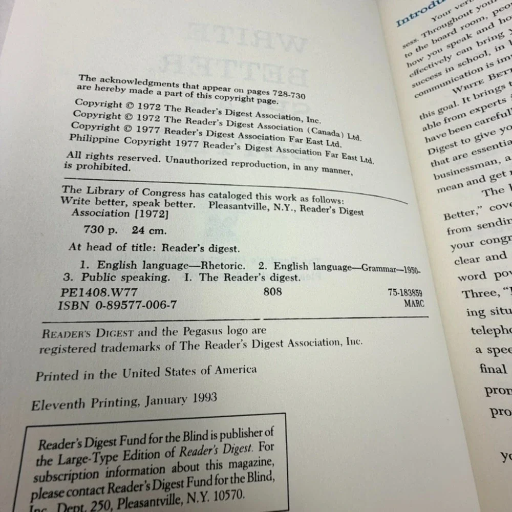 Reader’s Digest Write Better Speak Better Hardcover 1993 11th Printing